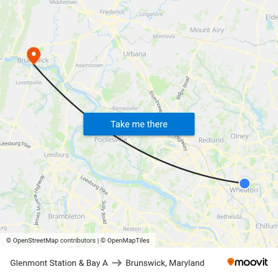 Glenmont Station & Bay A to Brunswick, Maryland map