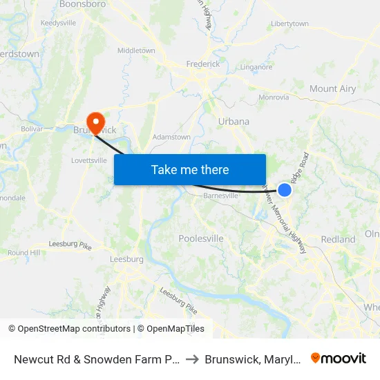 Newcut Rd & Snowden Farm Pkwy to Brunswick, Maryland map