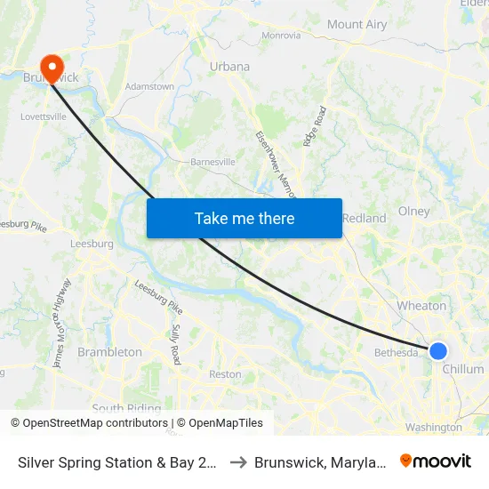 Silver Spring Station & Bay 227 to Brunswick, Maryland map