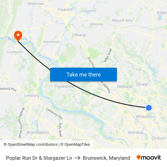 Poplar Run Dr & Stargazer Ln to Brunswick, Maryland map