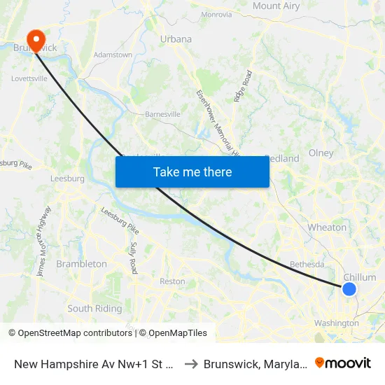 New Hampshire Av Nw+1 St NW to Brunswick, Maryland map