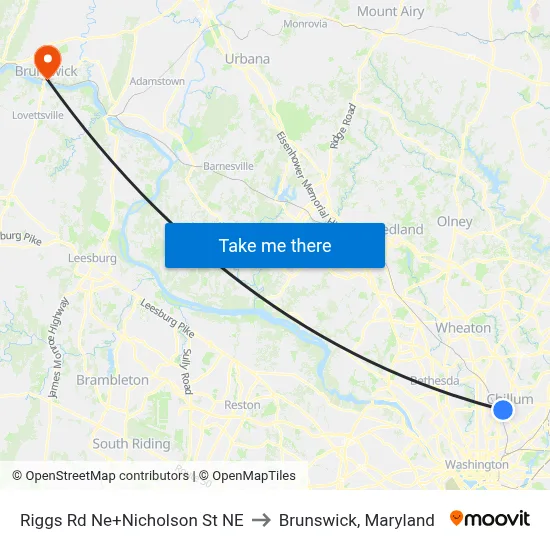 Riggs Rd Ne+Nicholson St NE to Brunswick, Maryland map