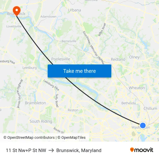 11 St Nw+P St NW to Brunswick, Maryland map