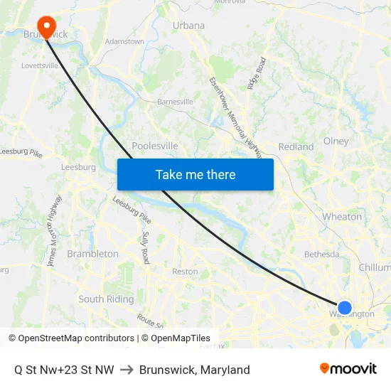 Q St Nw+23 St NW to Brunswick, Maryland map