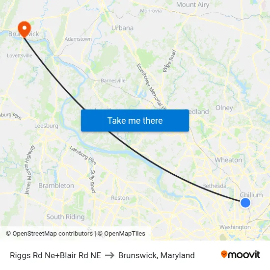 Riggs Rd Ne+Blair Rd NE to Brunswick, Maryland map