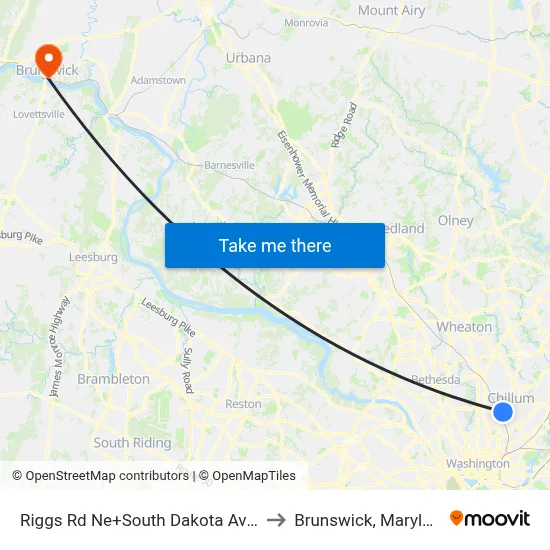 Riggs Rd Ne+South Dakota Av NE to Brunswick, Maryland map