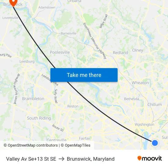 Valley Av Se+13 St SE to Brunswick, Maryland map