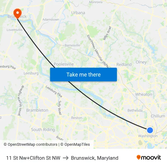 11 St Nw+Clifton St NW to Brunswick, Maryland map