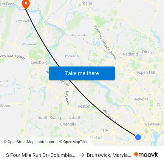 S Four Mile Run Dr+Columbia Pk to Brunswick, Maryland map
