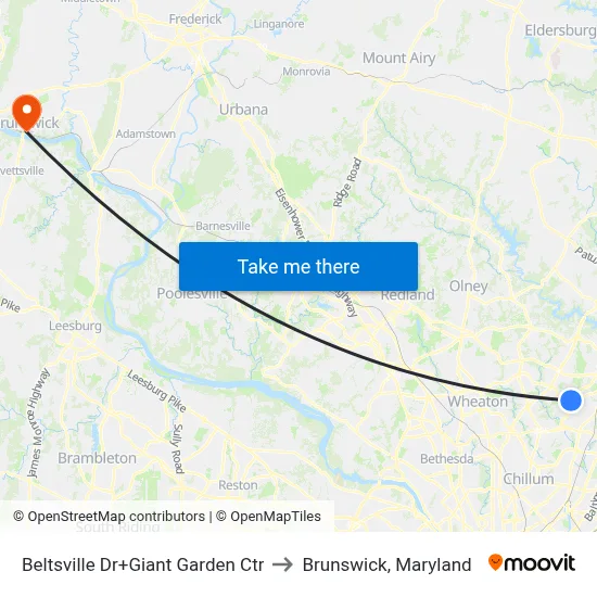 Beltsville Dr+Giant Garden Ctr to Brunswick, Maryland map