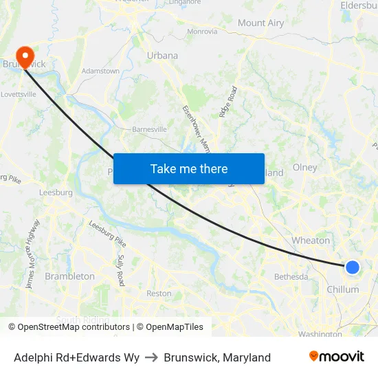 Adelphi Rd+Edwards Wy to Brunswick, Maryland map