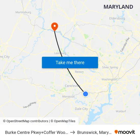Burke Centre Pkwy+Coffer Woods Rd to Brunswick, Maryland map