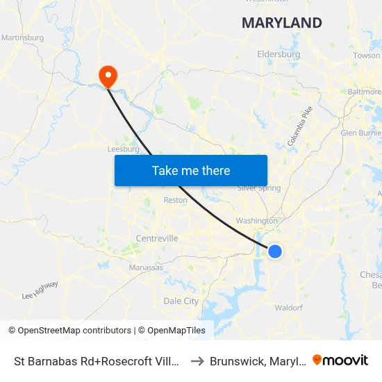 St Barnabas Rd+Rosecroft Village Dr to Brunswick, Maryland map
