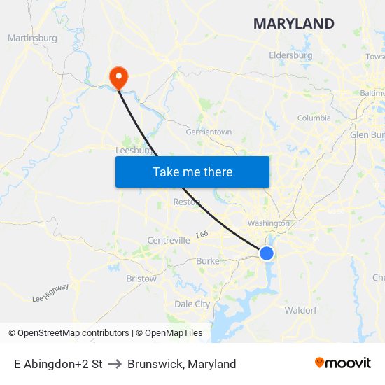 E Abingdon+2 St to Brunswick, Maryland map