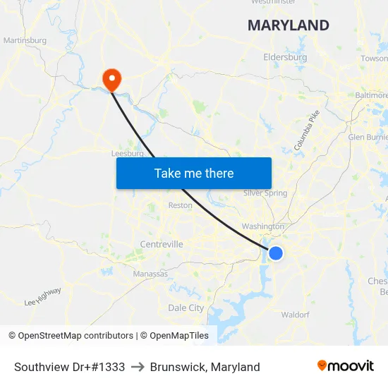 Southview Dr+#1333 to Brunswick, Maryland map