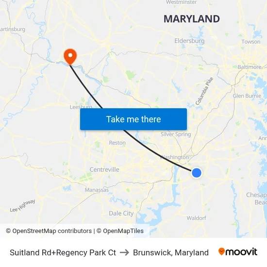 Suitland Rd+Regency Park Ct to Brunswick, Maryland map