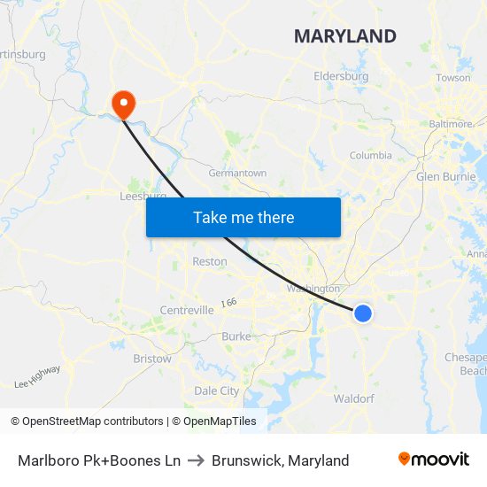 Marlboro Pk+Boones Ln to Brunswick, Maryland map