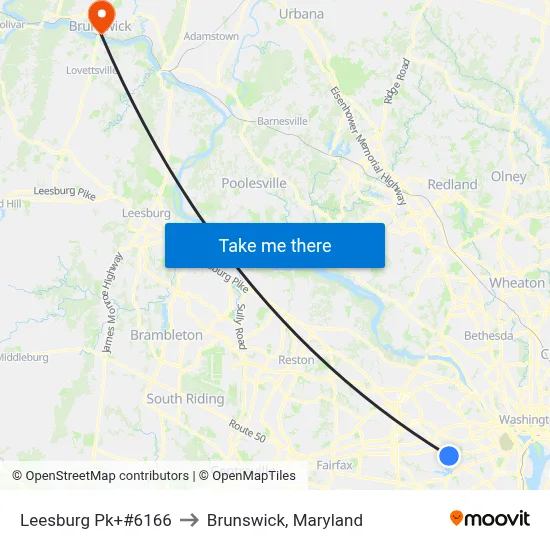 Leesburg Pk+#6166 to Brunswick, Maryland map