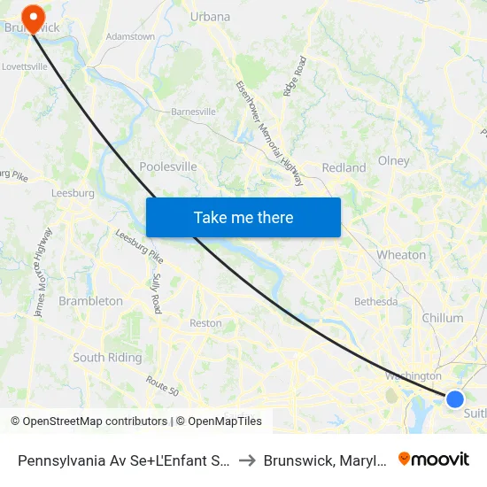 Pennsylvania Av Se+L'Enfant Sq SE to Brunswick, Maryland map