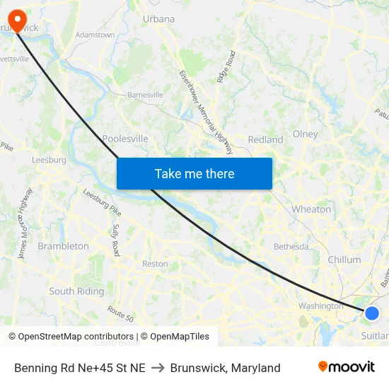 Benning Rd Ne+45 St NE to Brunswick, Maryland map