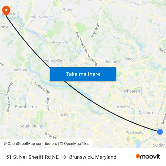 51 St Ne+Sheriff Rd NE to Brunswick, Maryland map