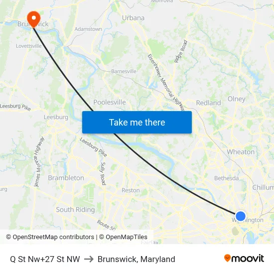 Q St Nw+27 St NW to Brunswick, Maryland map