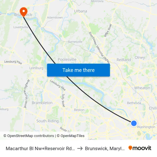 Macarthur Bl Nw+Reservoir Rd NW to Brunswick, Maryland map