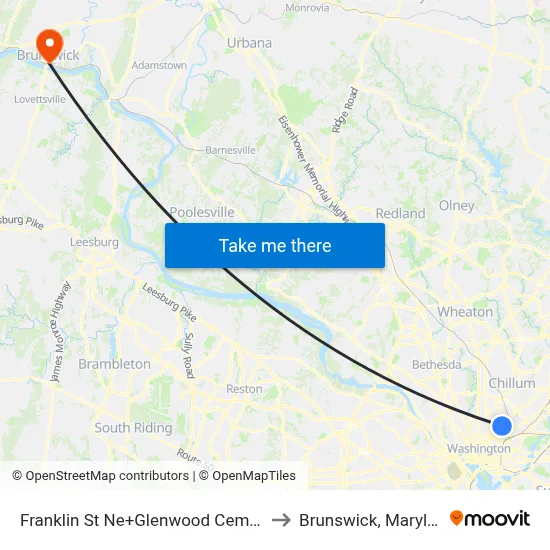 Franklin St Ne+Glenwood Cemetery to Brunswick, Maryland map