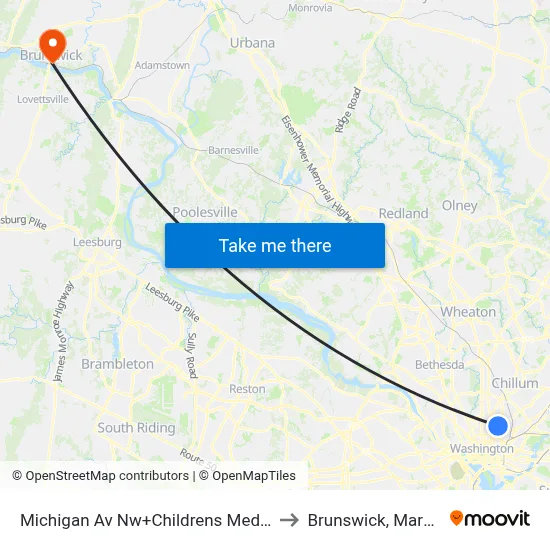 Michigan Av Nw+Childrens Medical Ctr to Brunswick, Maryland map