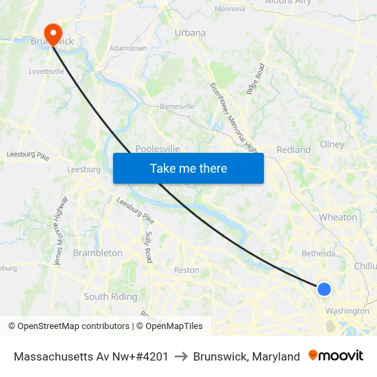 Massachusetts Av Nw+#4201 to Brunswick, Maryland map