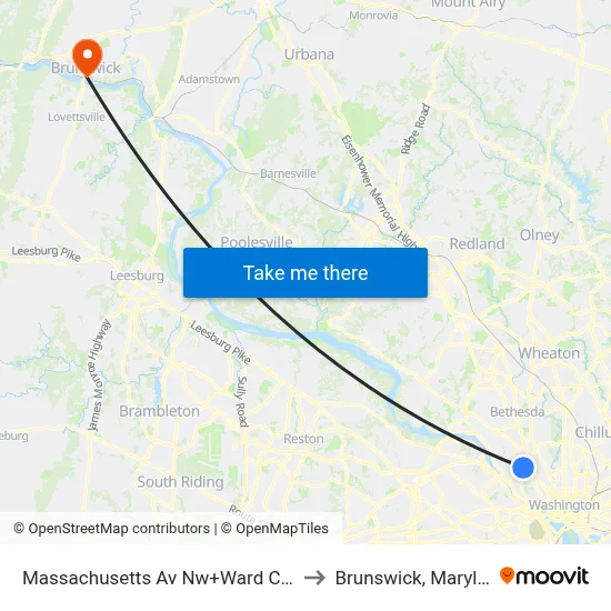 Massachusetts Av Nw+Ward Cir NW to Brunswick, Maryland map