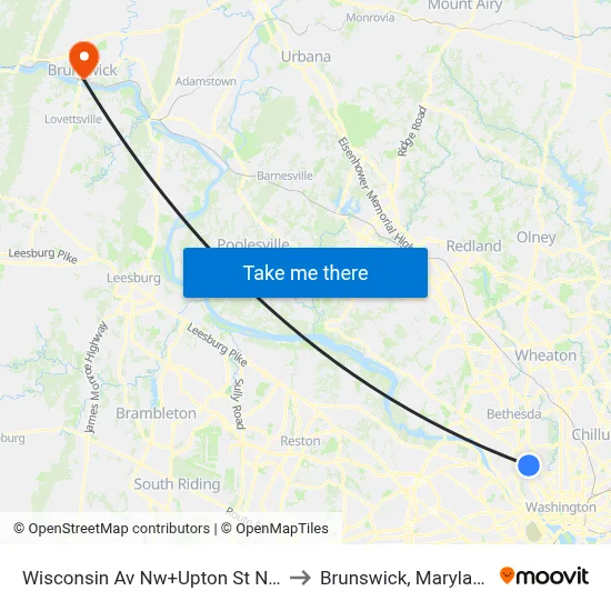Wisconsin Av Nw+Upton St NW to Brunswick, Maryland map