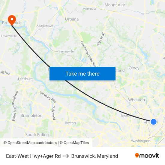 East-West Hwy+Ager Rd to Brunswick, Maryland map