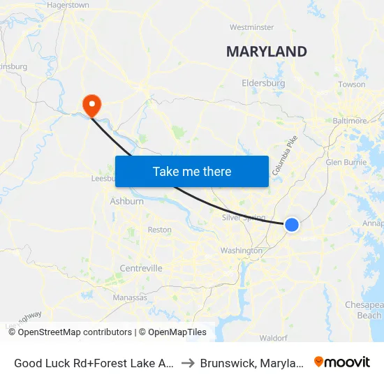 Good Luck Rd+Forest Lake Apt to Brunswick, Maryland map