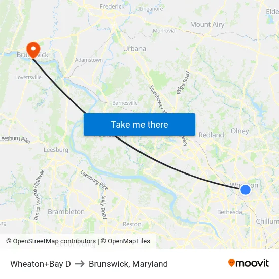 Wheaton+Bay D to Brunswick, Maryland map