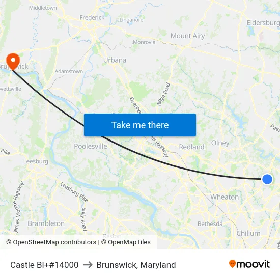 Castle Bl+#14000 to Brunswick, Maryland map