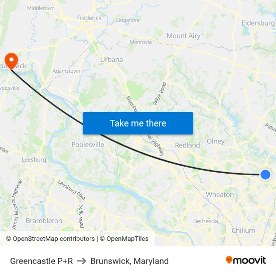Greencastle P+R to Brunswick, Maryland map