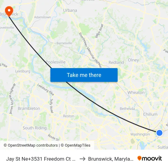 Jay St Ne+3531 Freedom Ct NE to Brunswick, Maryland map