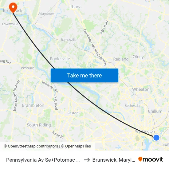 Pennsylvania Av Se+Potomac Av SE to Brunswick, Maryland map