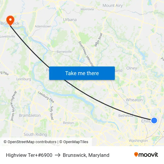 Highview Ter+#6900 to Brunswick, Maryland map