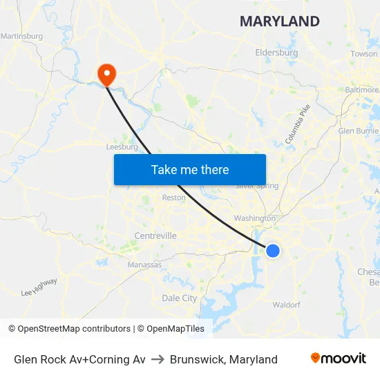 Glen Rock Av+Corning Av to Brunswick, Maryland map