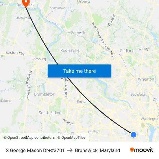 S George Mason Dr+#3701 to Brunswick, Maryland map