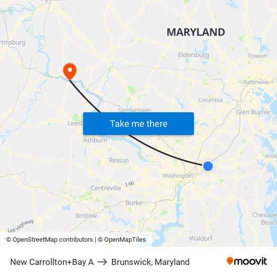 New Carrollton+Bay A to Brunswick, Maryland map