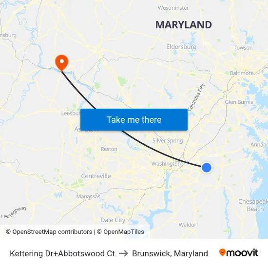 Kettering Dr+Abbotswood Ct to Brunswick, Maryland map