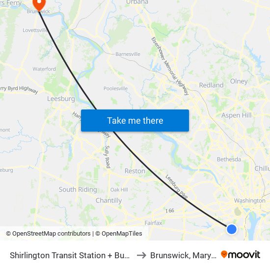 Shirlington+Bay B to Brunswick, Maryland map