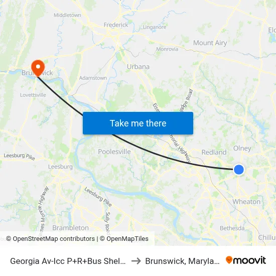 Georgia Av-Icc P+R+Bus Shelter to Brunswick, Maryland map