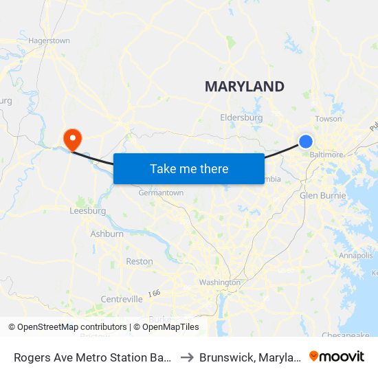 Rogers Ave Metro Station Bay 6 to Brunswick, Maryland map