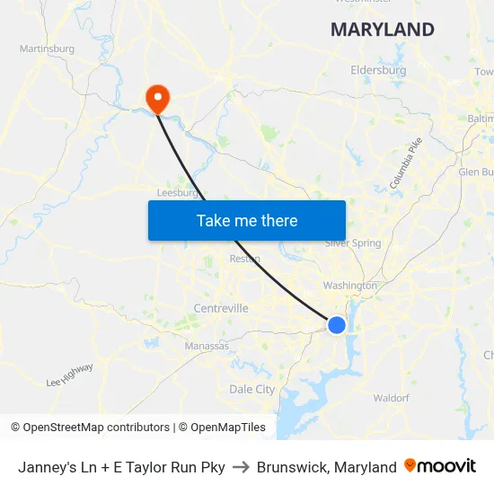 Janney's Ln + E Taylor Run Pky to Brunswick, Maryland map