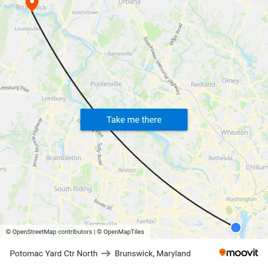 Potomac Yard Ctr North to Brunswick, Maryland map