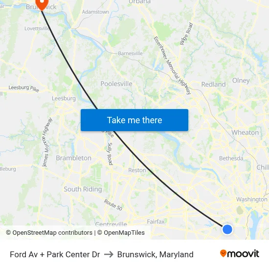 Ford Av + Park Center Dr to Brunswick, Maryland map